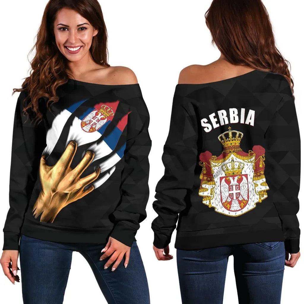 Serbia Women's Off Shoulder Sweater Serbian Is Me, RLT7 - Wonder Print Shop
