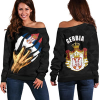 Serbia Women's Off Shoulder Sweater Serbian Is Me, RLT7 - Wonder Print Shop