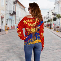 Armenia Khachkar, Armenian Cross Special Womens Off Shoulder Sweater RLT8 - Wonder Print Shop
