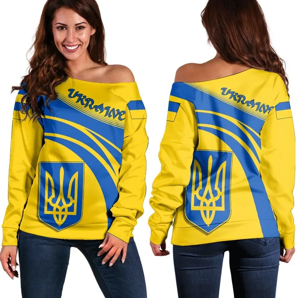 Ukraine Coat Of Arms Shoulder Sweater Cricket RLT7 - Wonder Print Shop