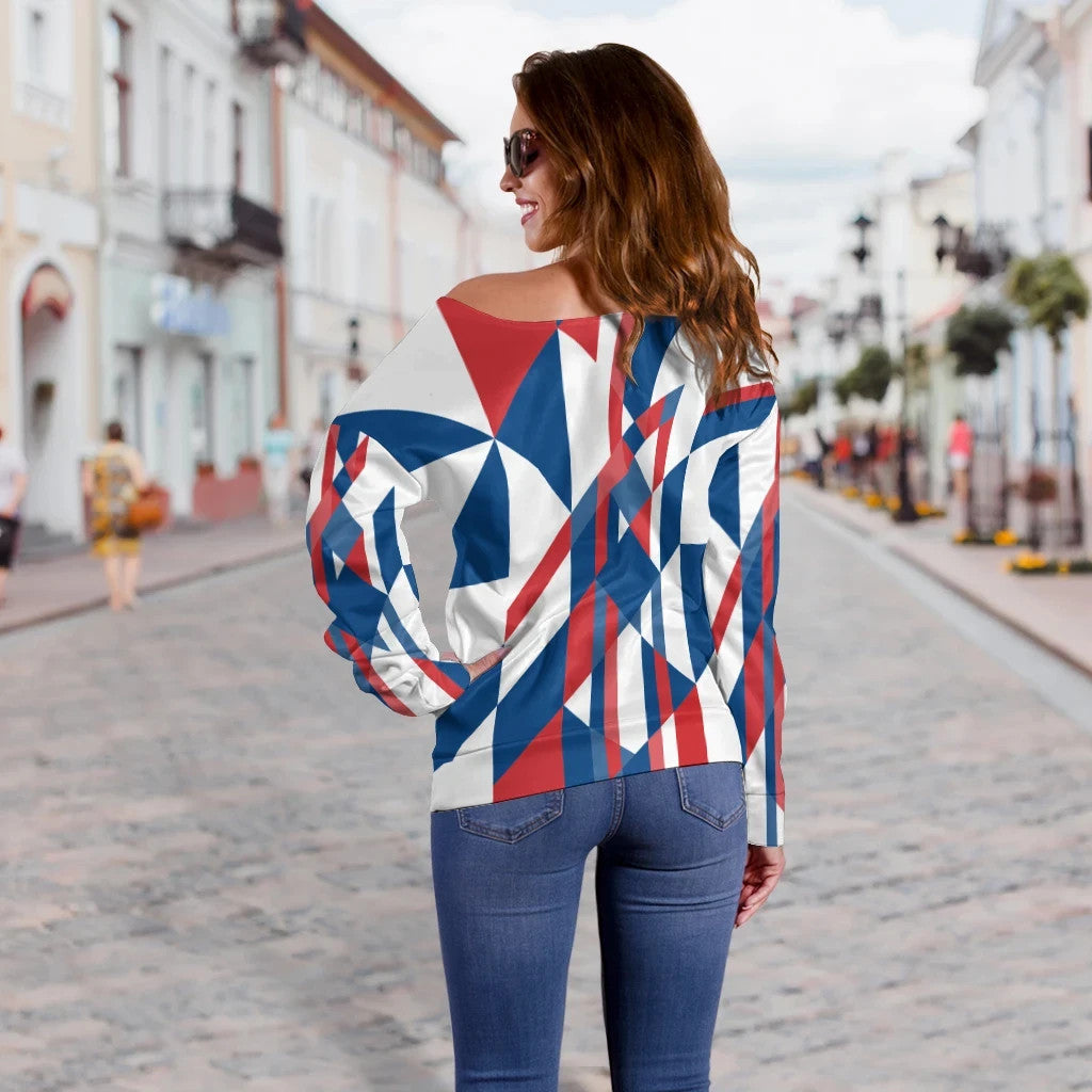 Women Off Shoulder - Serbia Flag Color With Coat Of Arm RLT7 - Wonder Print Shop
