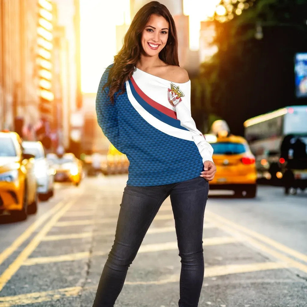 Serbia Women's Off Shoulder Sweater Serbia Flag Blue, RLT7 - Wonder Print Shop