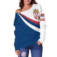 Serbia Women's Off Shoulder Sweater Serbia Flag Blue, RLT7 - Wonder Print Shop