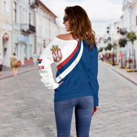 Serbia Women's Off Shoulder Sweater Serbia Flag Blue, RLT7 - Wonder Print Shop
