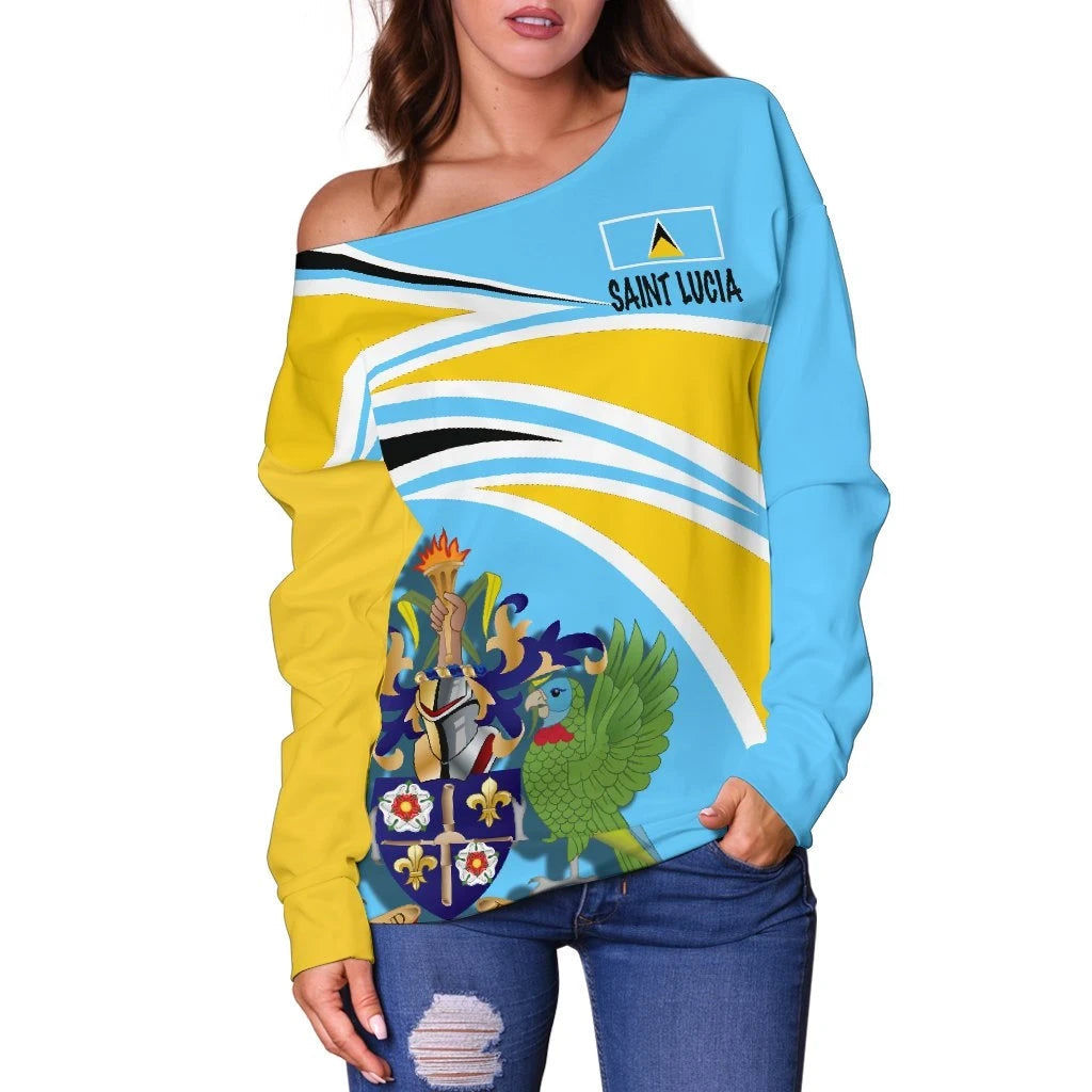 Saint Lucia Women's Off Shoulder Sweater N Flag RLT6 - Wonder Print Shop