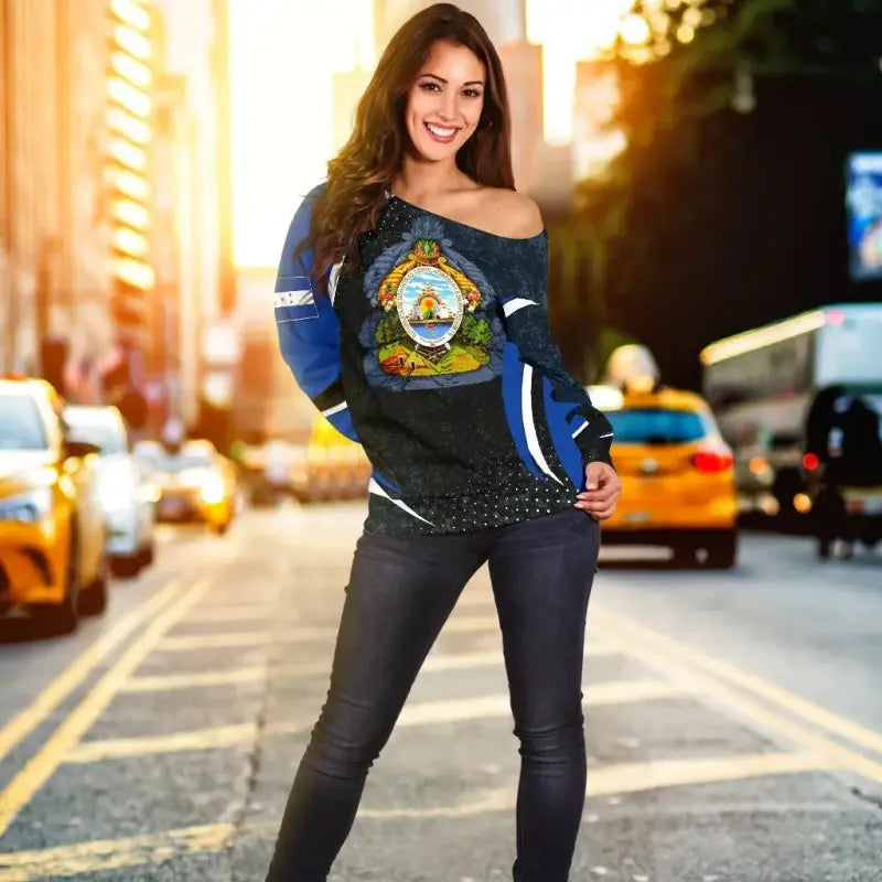 Honduras Off Shoulder Sweater, Honduras Spirit RLT8 - Wonder Print Shop