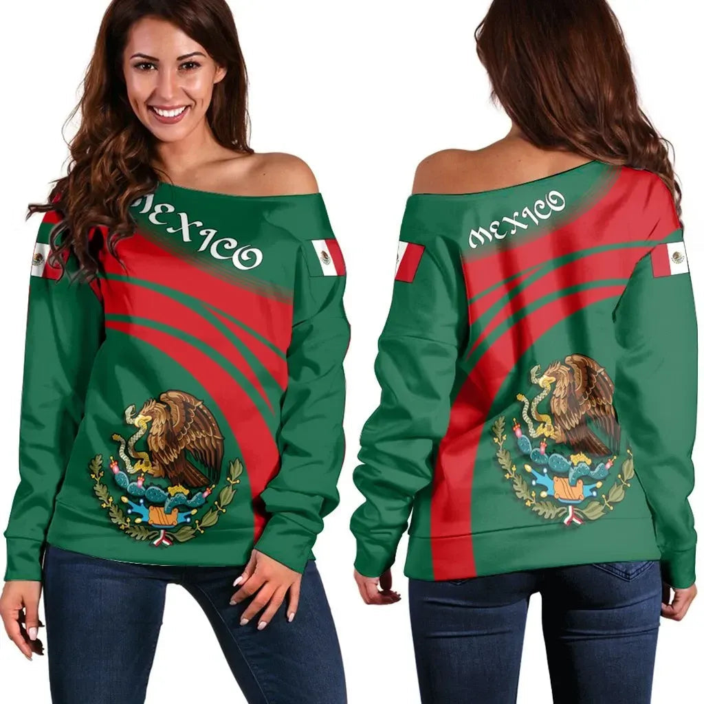 Mexico Coat Of Arms Shoulder Sweater Cricket RLT13 - Wonder Print Shop