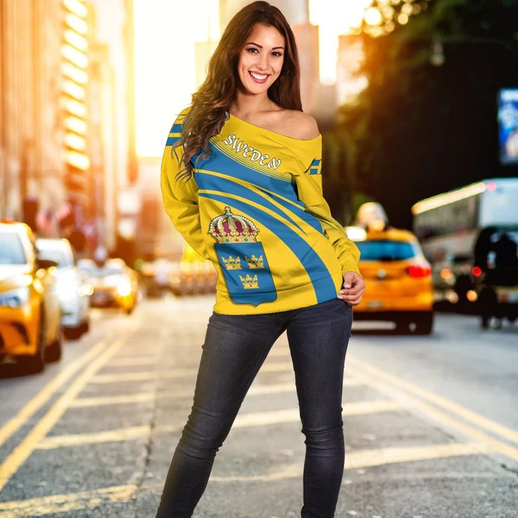 Sweden Coat Of Arms Shoulder Sweater Cricket RLT7 - Wonder Print Shop