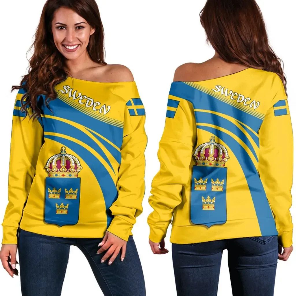 Sweden Coat Of Arms Shoulder Sweater Cricket RLT7 - Wonder Print Shop