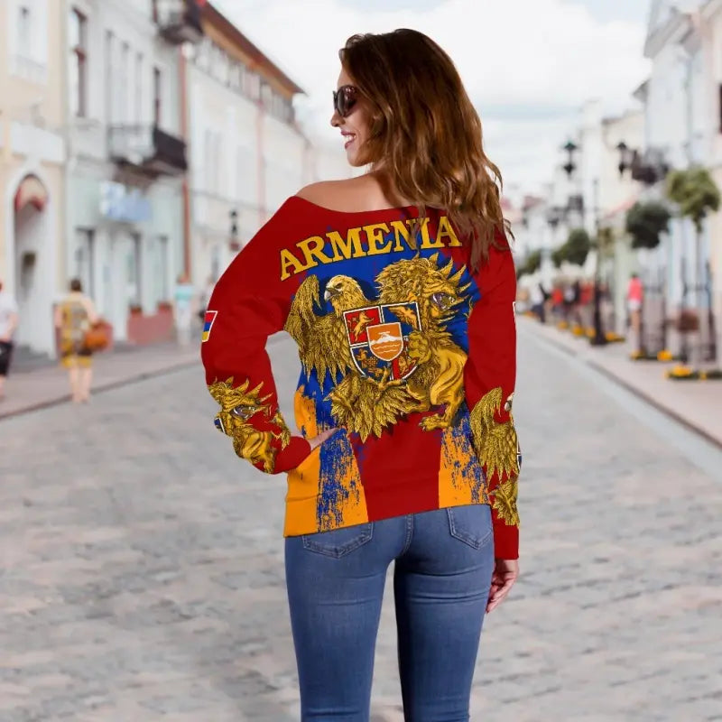 Armenia Special Coat of Arms Womens Off Shoulder Sweater RLT8 - Wonder Print Shop
