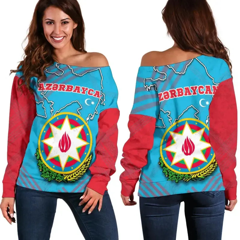Azerbaijan Off Shoulder Sweater Special Map RLT8 - Wonder Print Shop