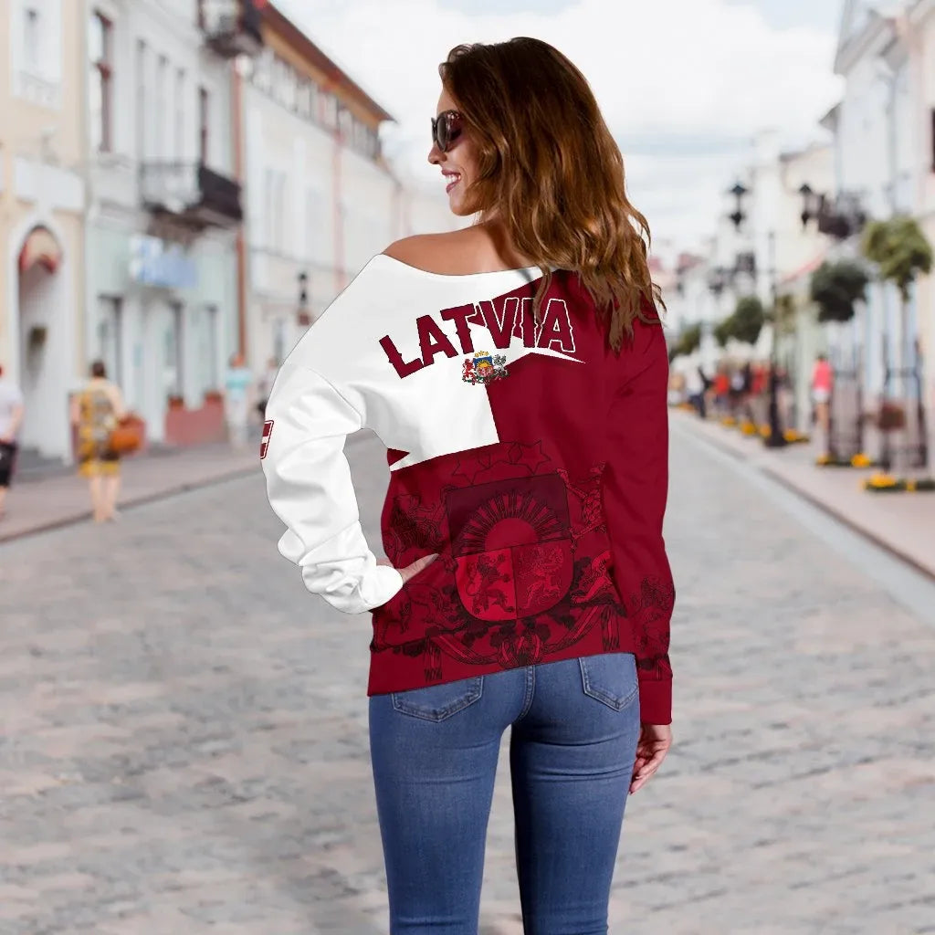 Latvia Women's Off Shoulder Sweater, HOME RLT6 - Wonder Print Shop