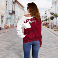 Latvia Women's Off Shoulder Sweater, HOME RLT6 - Wonder Print Shop