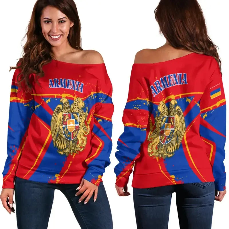Armenia Womens Off Shoulder Sweater , The Pride of Armenia RLT8 - Wonder Print Shop