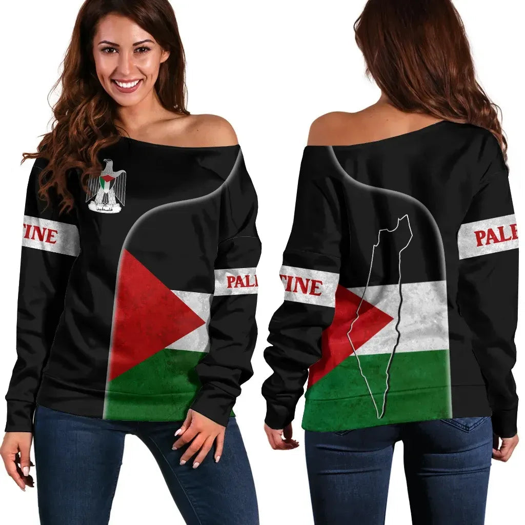 Palestine Flag Off Shoulder Sweater, Coat Of Arms RLT13 - Wonder Print Shop