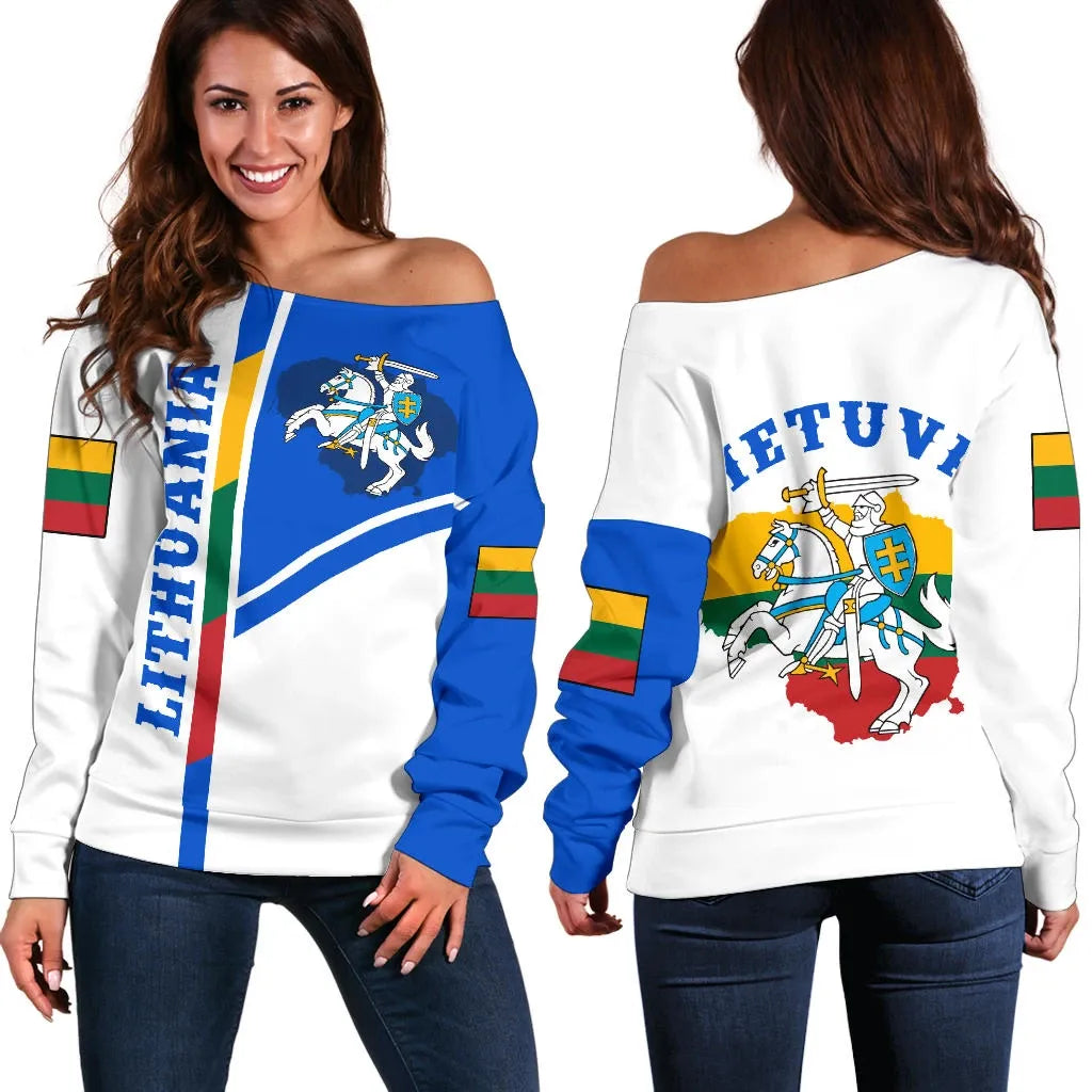 Lithuania Women's Off Shoulder Sweater Vytis Lietuva RLT6 - Wonder Print Shop