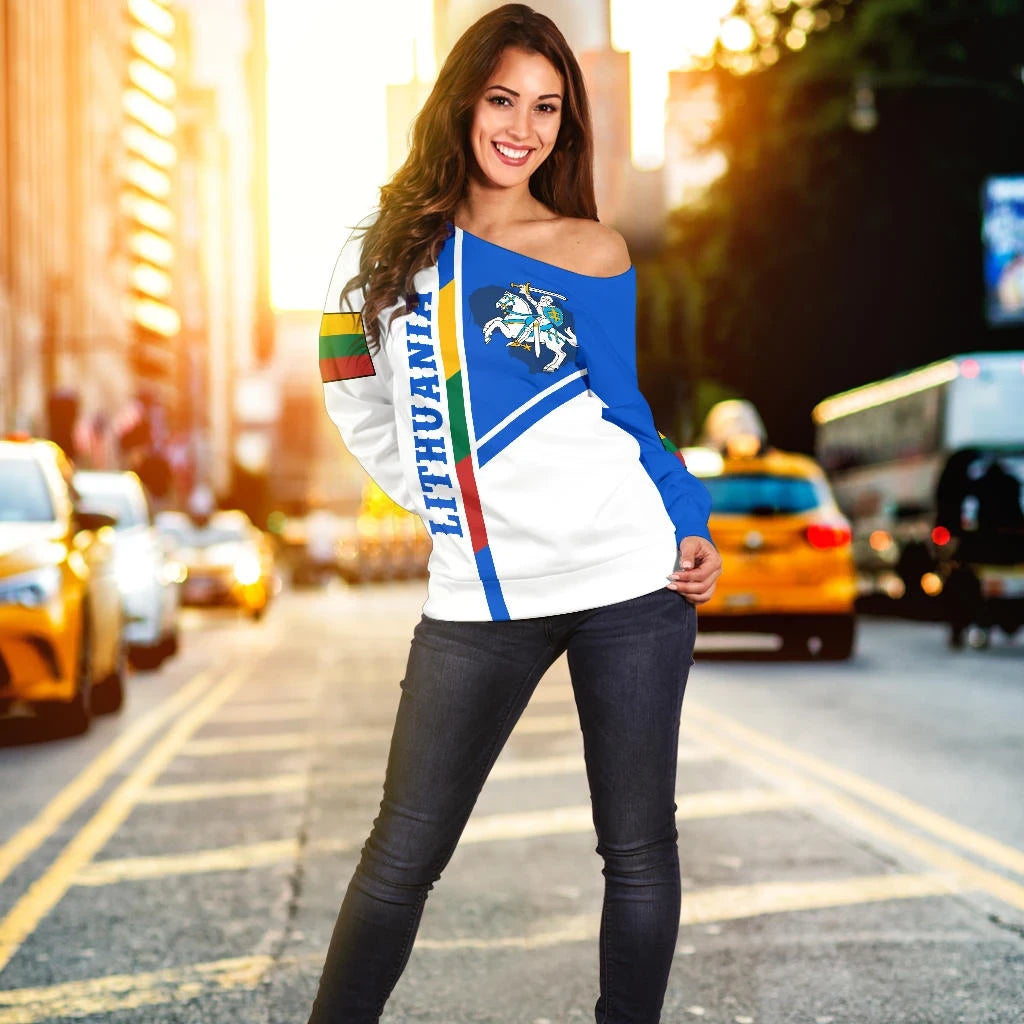 Lithuania Women's Off Shoulder Sweater Vytis Lietuva RLT6 - Wonder Print Shop