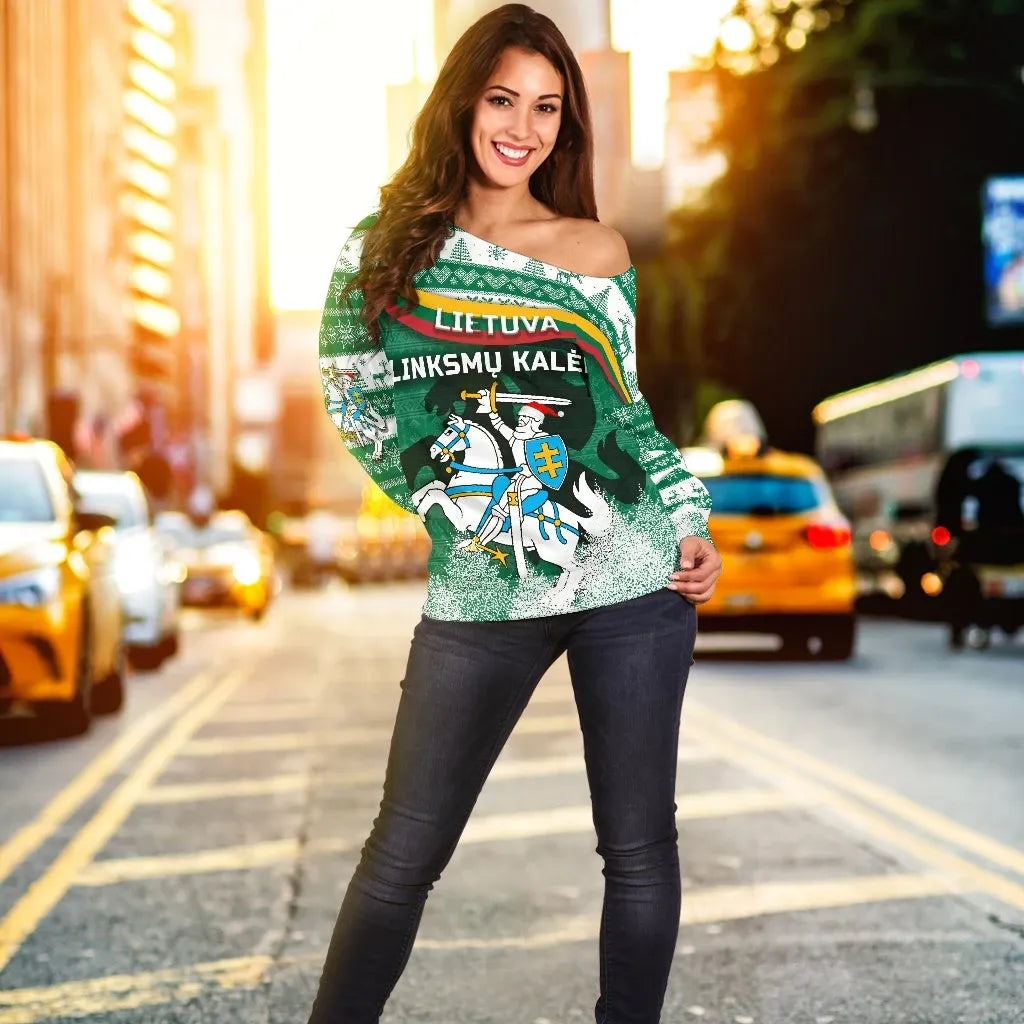 Lithuania Christmas Women Off Shoulder Sweater Simple Vibes Version RLT6 - Wonder Print Shop