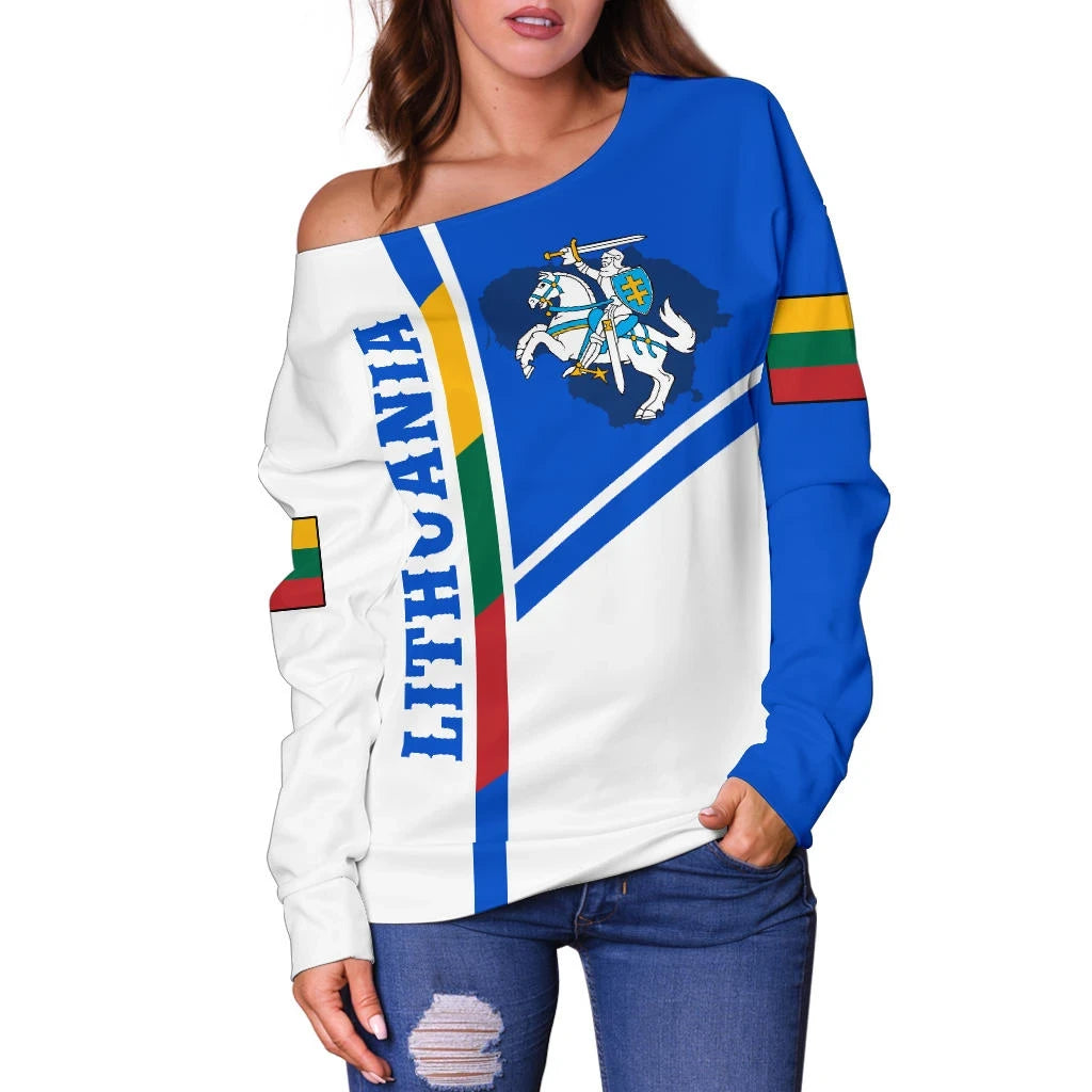 Lithuania Women's Off Shoulder Sweater Vytis Lietuva RLT6 - Wonder Print Shop