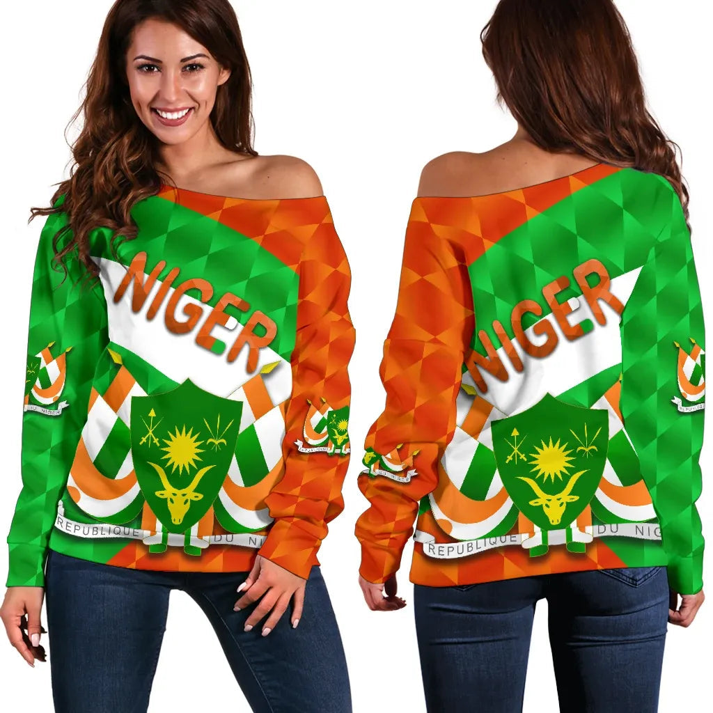 Niger Women Off Shoulder Sweater Sporty Style RLT8 - Wonder Print Shop