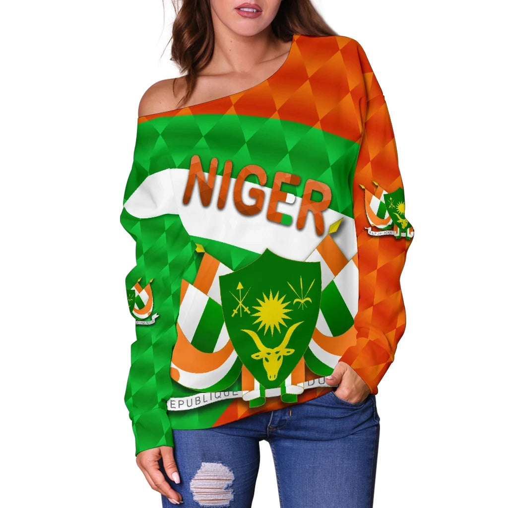 Niger Women Off Shoulder Sweater Sporty Style RLT8 - Wonder Print Shop