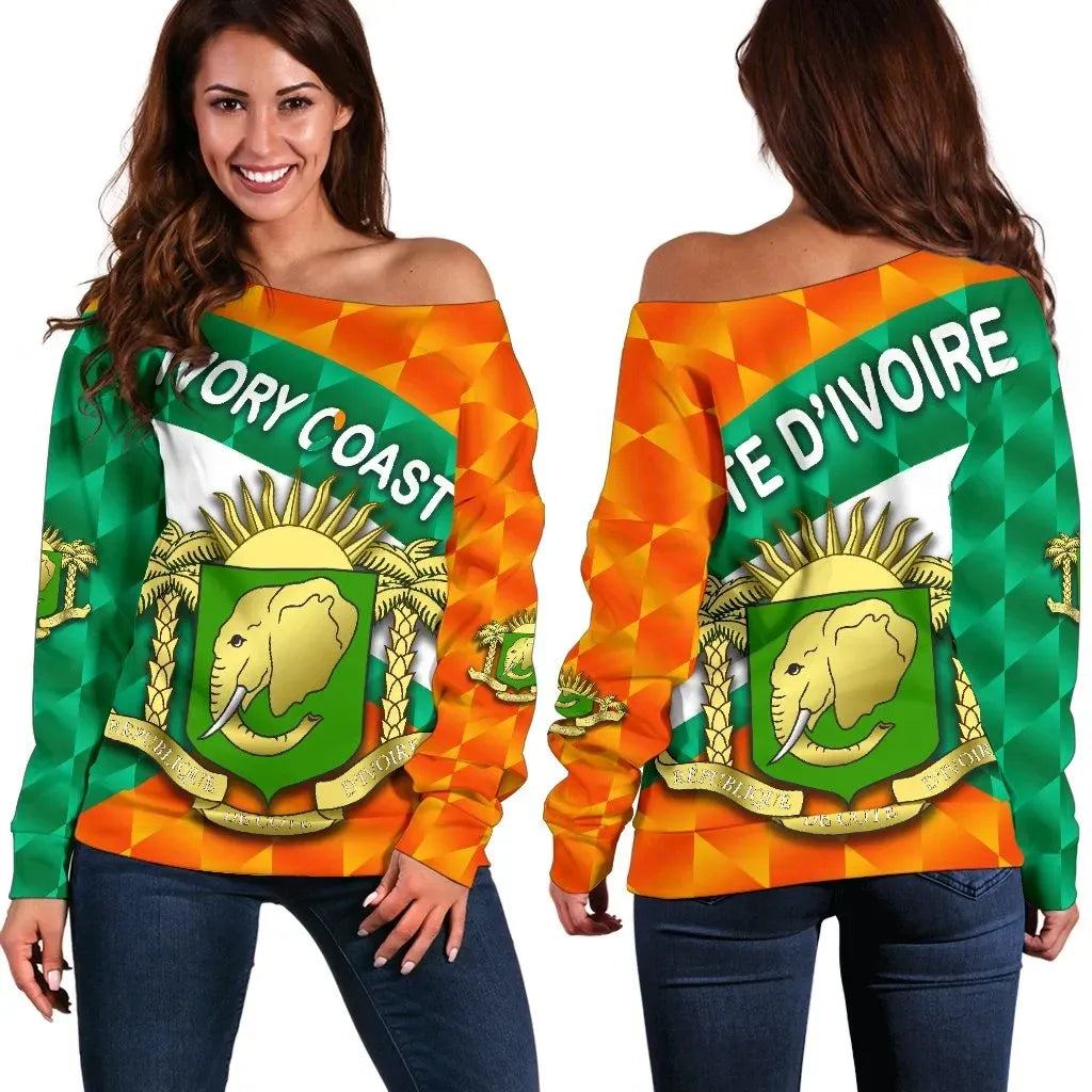 Ivory Coast Women Off Shoulder Sweater Sporty Style RLT7 - Wonder Print Shop