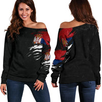 Serbia In Me Women's Off Shoulder Sweater Special Grunge Style RLT7 - Wonder Print Shop