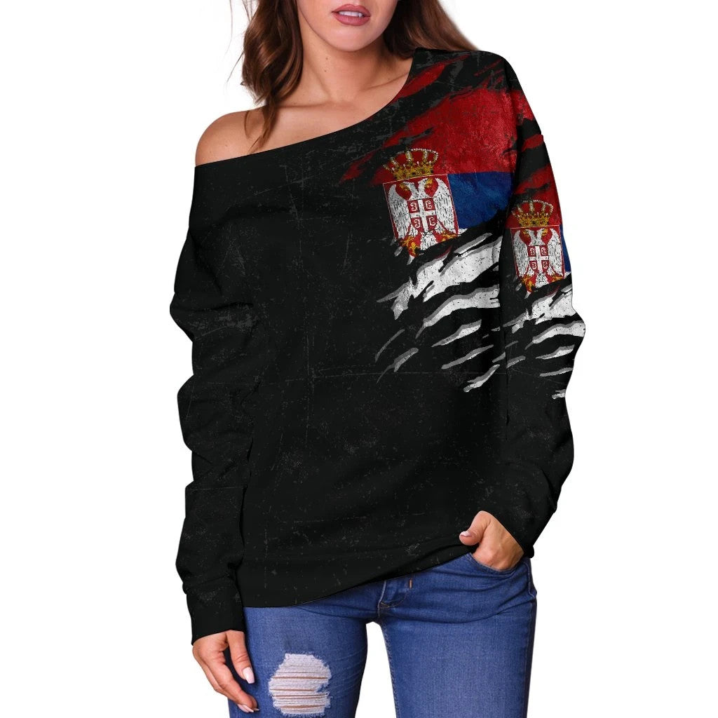 Serbia In Me Women's Off Shoulder Sweater Special Grunge Style RLT7 - Wonder Print Shop