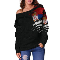 Serbia In Me Women's Off Shoulder Sweater Special Grunge Style RLT7 - Wonder Print Shop