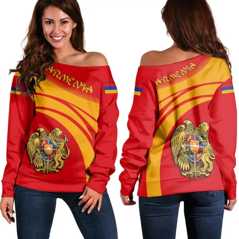 Armenia Coat Of Arms Shoulder Sweater Cricket RLT8 - Wonder Print Shop
