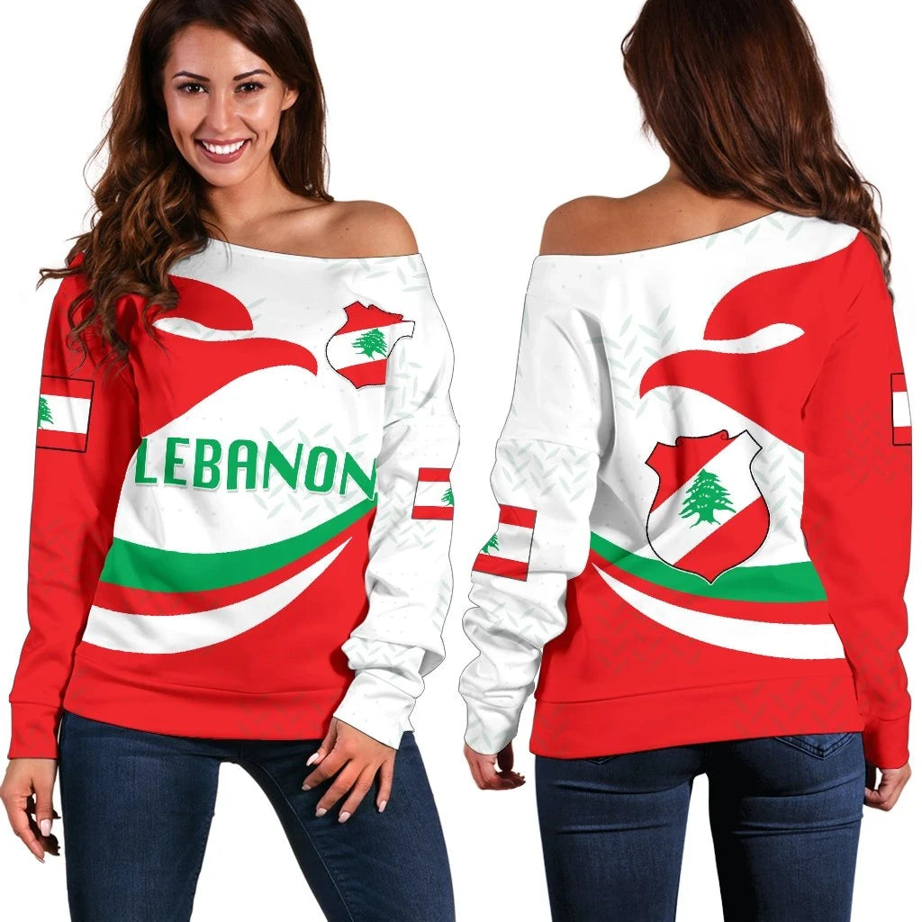 Lebanon Women Off Shoulder Sweater Proud Version RLT6 - Wonder Print Shop