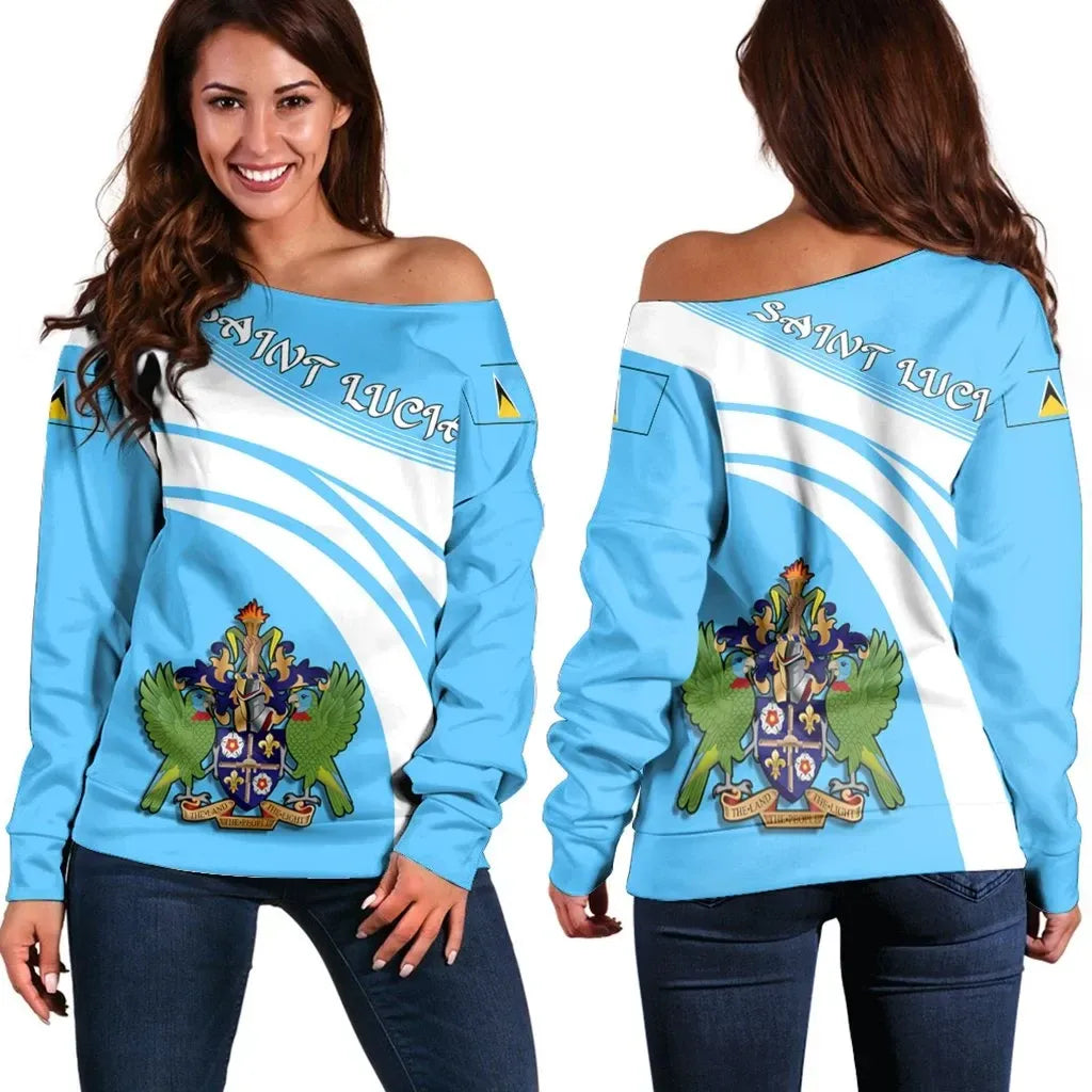 Saint Lucia Coat Of Arms Shoulder Sweater Cricket RLT6 - Wonder Print Shop
