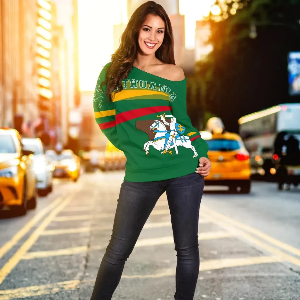Lithuania Flag Women's Off Shoulder Sweater, Map Version RLT6 - Wonder Print Shop