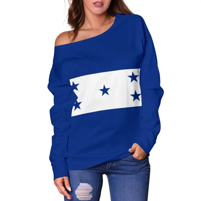 Honduras Off Shoulder Sweater Flag with Coat of Arms RLT8 - Wonder Print Shop