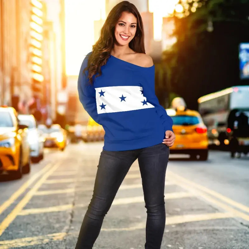 Honduras Off Shoulder Sweater Flag with Coat of Arms RLT8 - Wonder Print Shop