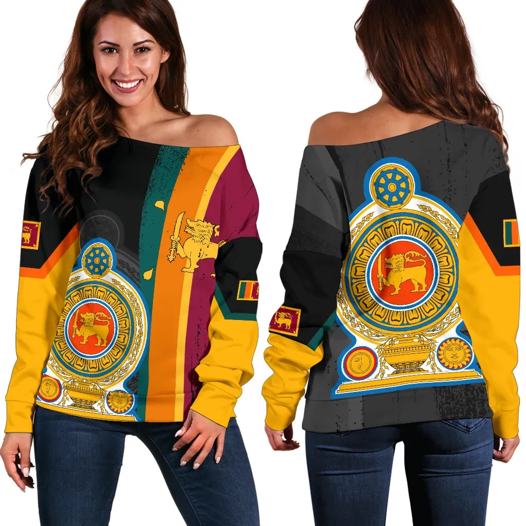 Sri Lanka Coat Of Arm Flag Women's Off Shoulder Sweater RLT7 - Wonder Print Shop