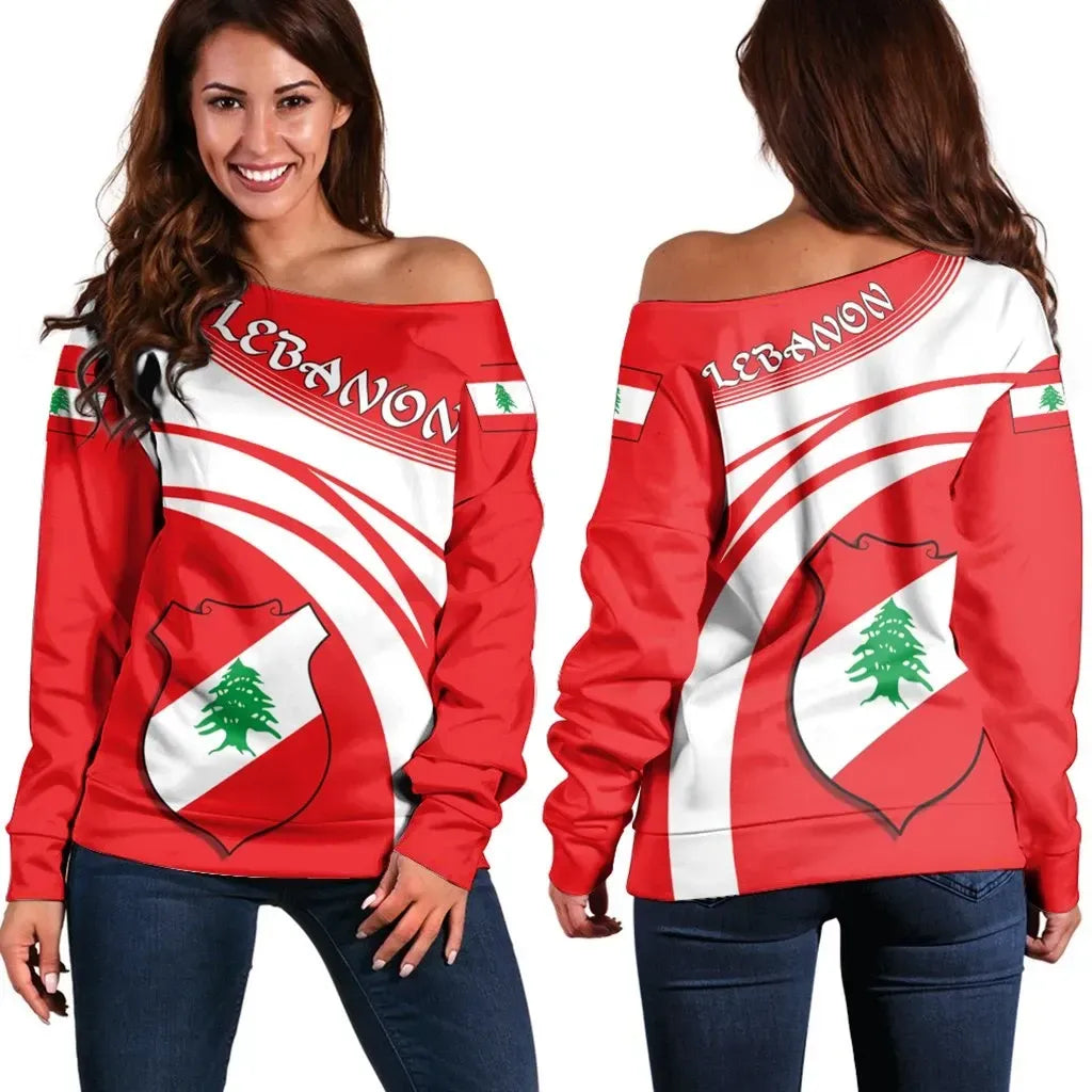 Lebanon Coat Of Arms Shoulder Sweater Cricket RLT6 - Wonder Print Shop