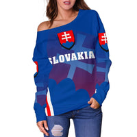 Slovakia Coat Of Arms Women's Off Shoulder Sweater, Sport Style RLT13 - Wonder Print Shop