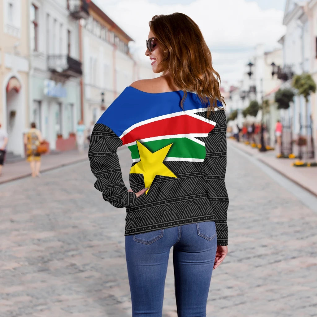 South Sudan Womens Off Shoulder Sweater Flag Coat Of Arms RLT8 - Wonder Print Shop