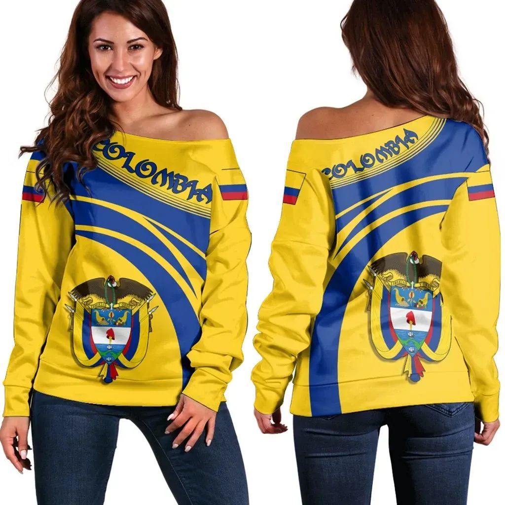 Colombia Coat Of Arms Shoulder Sweater Cricket RLT7 - Wonder Print Shop