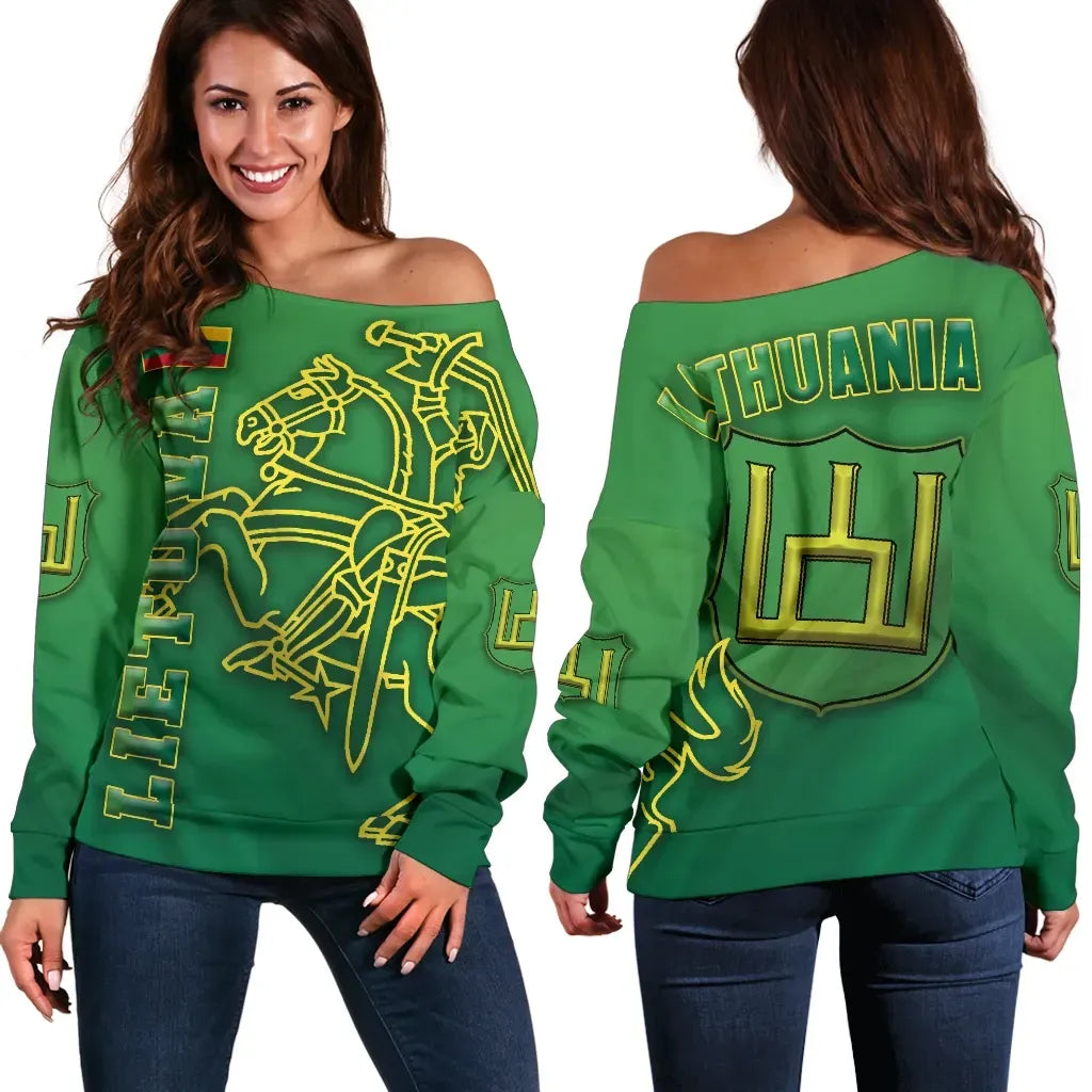 Lithuania Vytis Columns of Gediminas Women Off Shoulder Sweater RLT6 - Wonder Print Shop