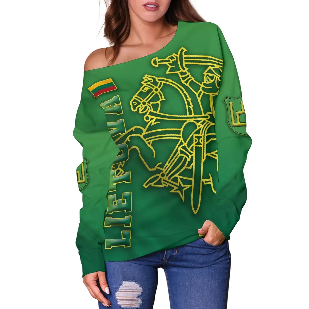 Lithuania Vytis Columns of Gediminas Women Off Shoulder Sweater RLT6 - Wonder Print Shop
