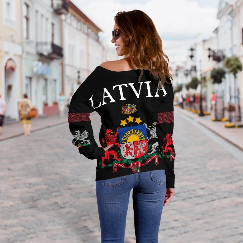 Latvia, United Women's Off Shoulder Sweater RLT6 - Wonder Print Shop