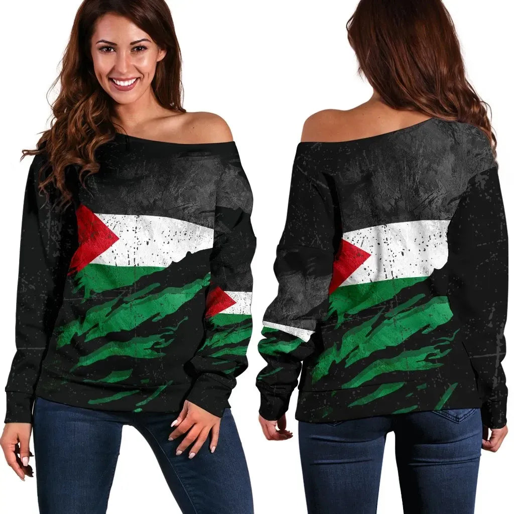Palestine In Me Women's Off Shoulder Sweater, Special Grunge Style RLT13 - Wonder Print Shop
