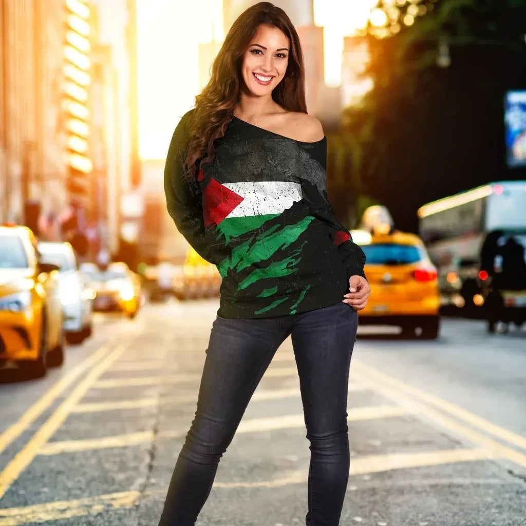 Palestine In Me Women's Off Shoulder Sweater, Special Grunge Style RLT13 - Wonder Print Shop