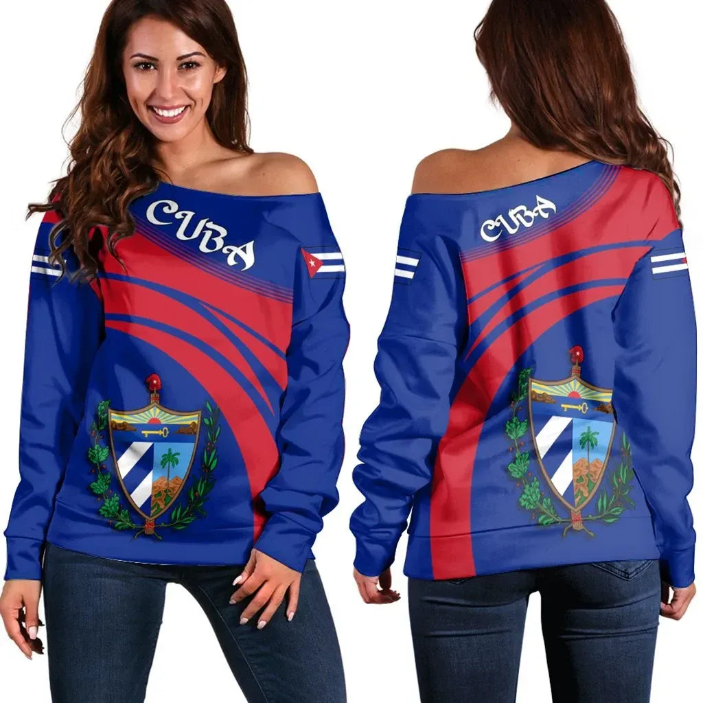 Cuba Coat Of Arms Shoulder Sweater Cricket RLT13 - Wonder Print Shop