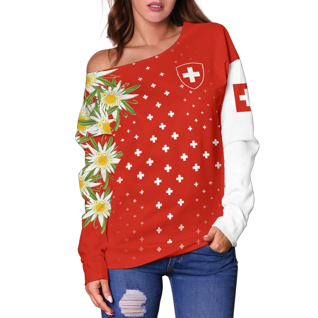 Switzerland Edelweiss Special Women's Off Shoulder Sweater RLT13 - Wonder Print Shop