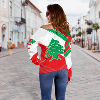 Lebanon Women's Off Shoulder Sweater, Lebanon Flag Polygon Style, RLT6 - Wonder Print Shop