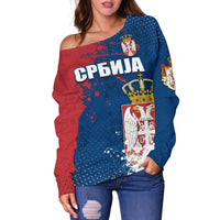 Serbia Off Shoulder Sweater The Great Serbia Serbian Language, RLT7 - Wonder Print Shop