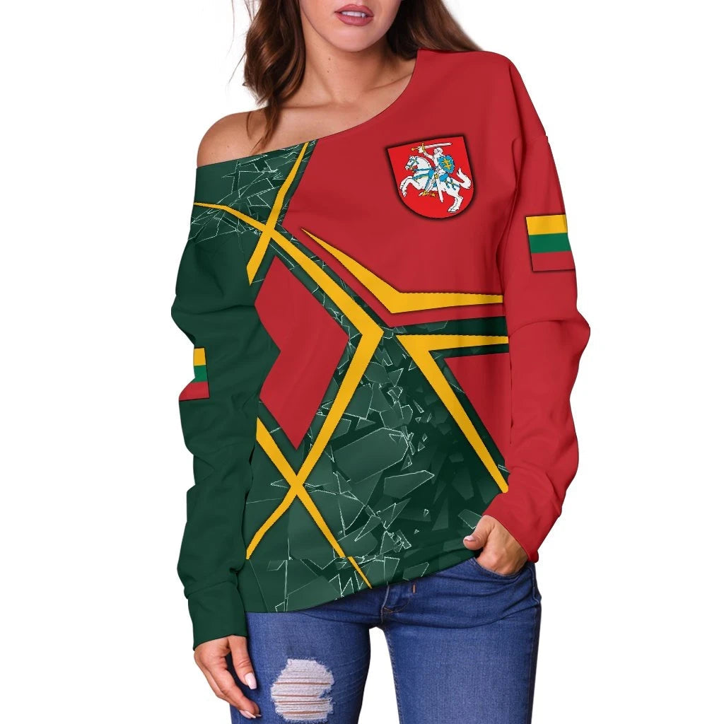 Lithuania Women's Off Shoulder Sweater, Lithuania Legend, RLT6 - Wonder Print Shop